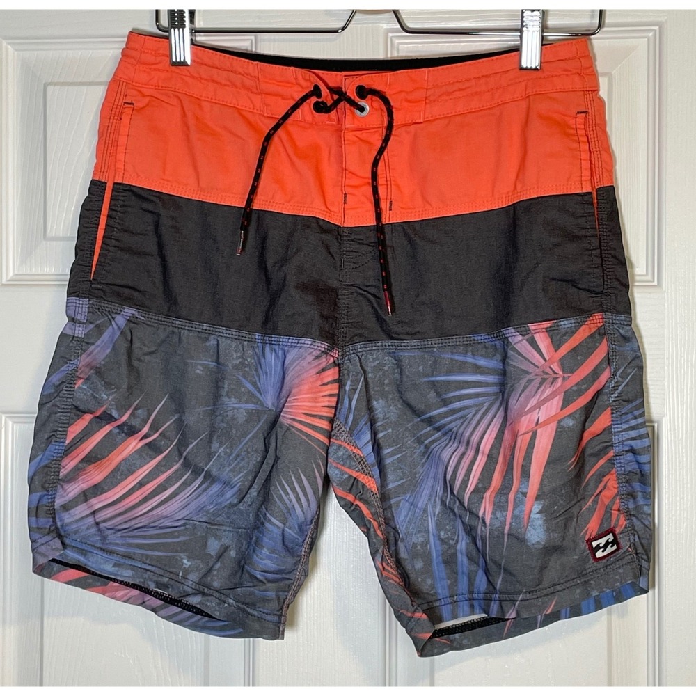 Billabong Lo Tides Mens Board Shorts Orange Black Tropical Palm M127FTLP Size 28
